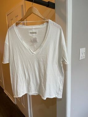 We The Free White V-Neck Short Sleeve Tee- oversized